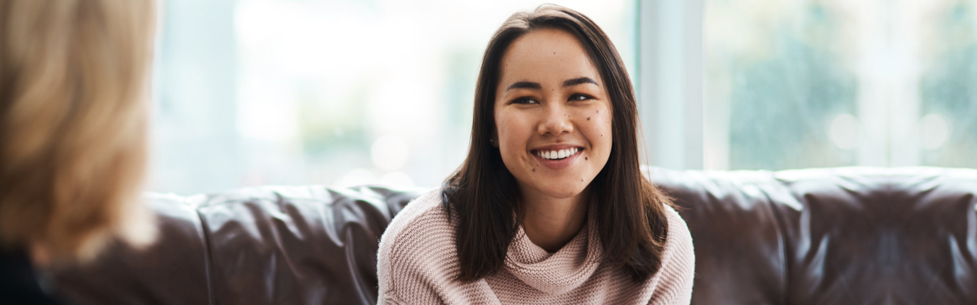 happy woman sitting